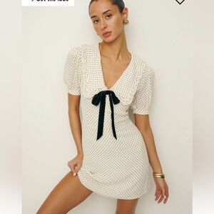 NWT Reformation Kaylia Cream and Black Polka Dot Mini Dress
